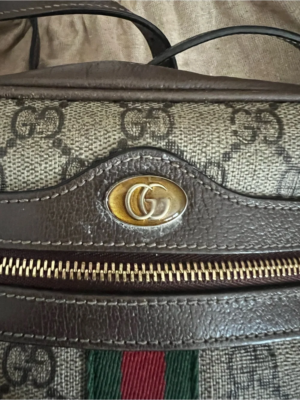 Gucci GG Canvas with Brown Leather and Green-Red Web